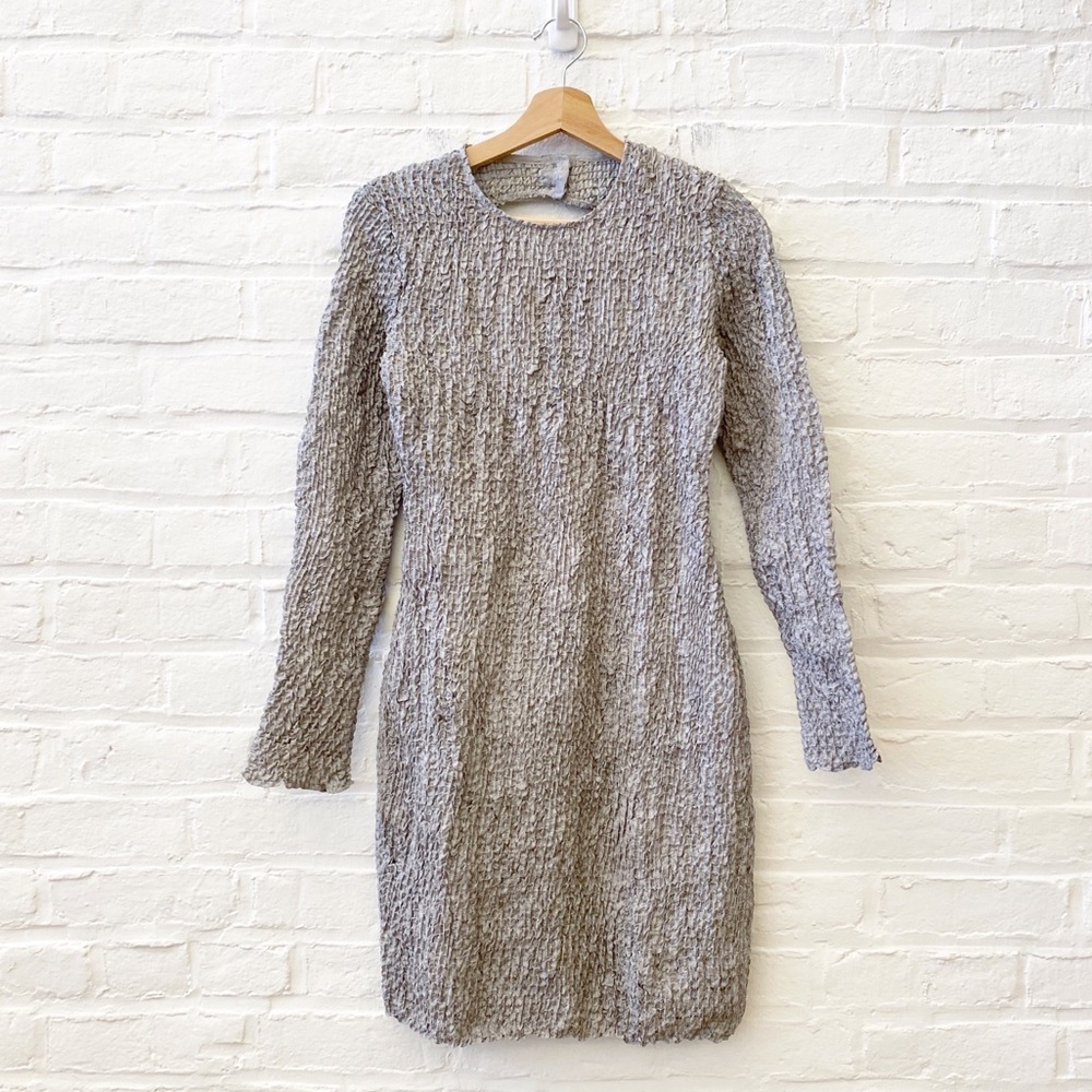 Samsoe || Bianca Crinkle Bodycon Mini Dress Open Back Silver Medium NWT